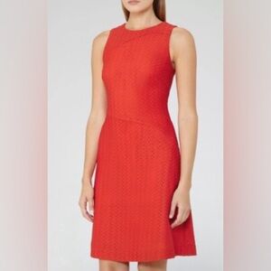 Reiss Textured fit & flare Magda dress Clementine Red US 6 / UK 10